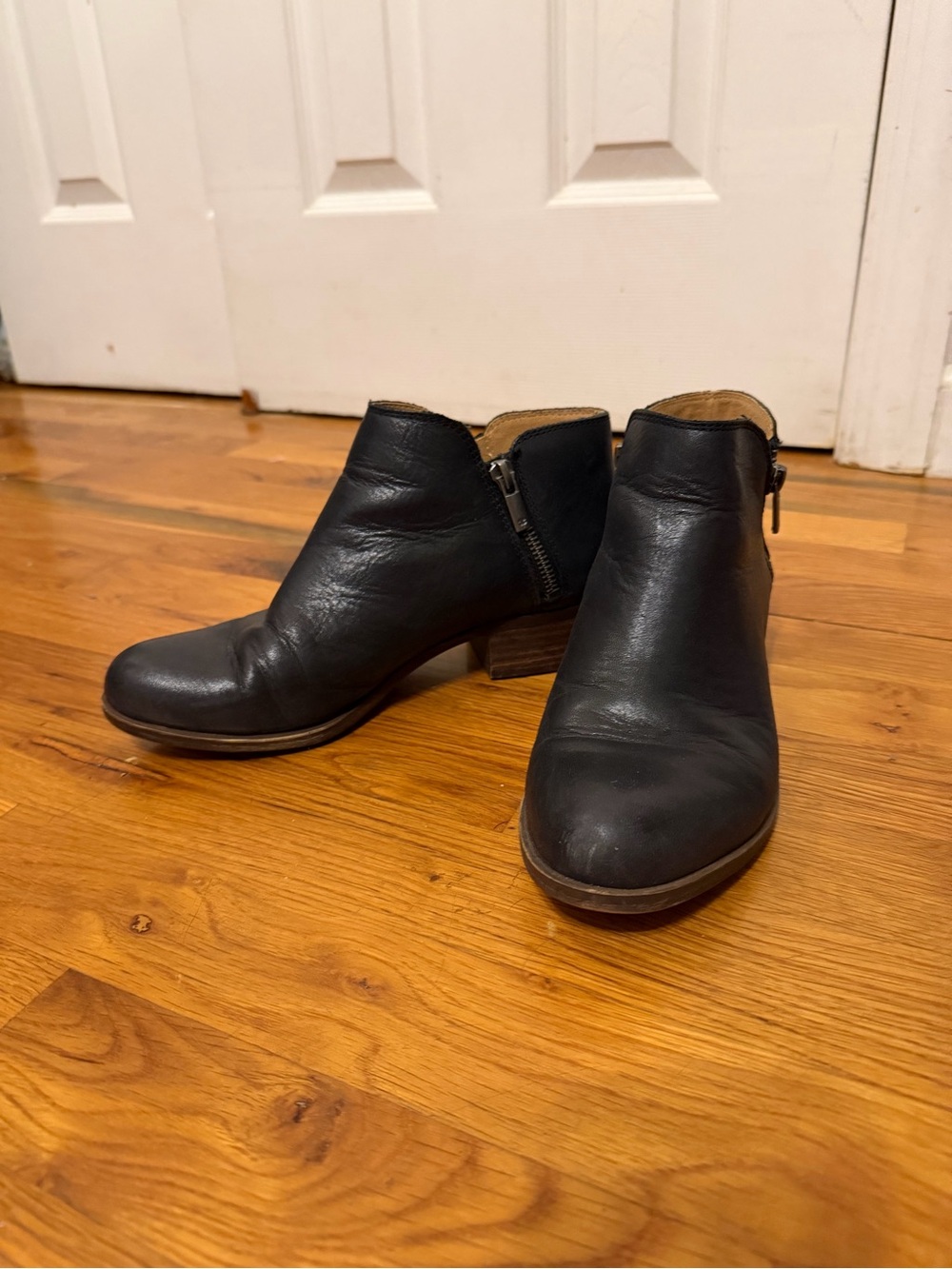 Lucky Brand Black Leather Ankle Booties with Side Zippers